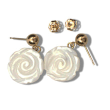 Load image into Gallery viewer, 14K Yellow Gold Mother of Pearl Rose Earrings