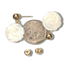 Load image into Gallery viewer, 14K Yellow Gold Mother of Pearl Rose Earrings