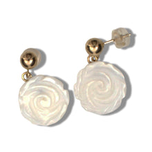 Load image into Gallery viewer, 14K Yellow Gold Mother of Pearl Rose Earrings