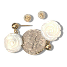 Load image into Gallery viewer, 14K Yellow Gold Mother of Pearl Rose Earrings