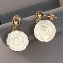 Load image into Gallery viewer, 14K Yellow Gold Mother of Pearl Rose Earrings