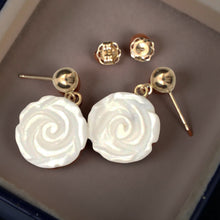 Load image into Gallery viewer, 14K Yellow Gold Mother of Pearl Rose Earrings
