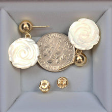 Load image into Gallery viewer, 14K Yellow Gold Mother of Pearl Rose Earrings
