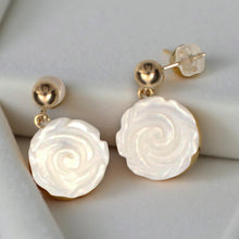 Load image into Gallery viewer, 14K Yellow Gold Mother of Pearl Rose Earrings