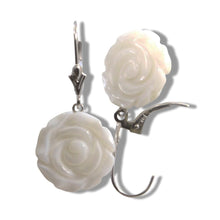 Load image into Gallery viewer, 14K White Gold Mother of Pearl Leverback Earrings