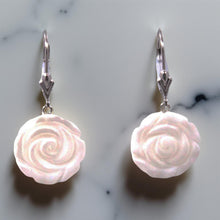 Load image into Gallery viewer, 14K White Gold Mother of Pearl Leverback Earrings