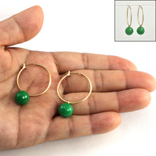 Load image into Gallery viewer, 1110593 VINTAGE 14KT YELLOW GOLD GREEN JADE HOOP EARRINGS