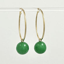 Load image into Gallery viewer, 1110593 VINTAGE 14KT YELLOW GOLD GREEN JADE HOOP EARRINGS