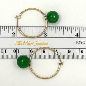 1110593 VINTAGE 14KT YELLOW GOLD GREEN JADE HOOP EARRINGS