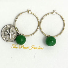 Load image into Gallery viewer, 1110593 VINTAGE 14KT YELLOW GOLD GREEN JADE HOOP EARRINGS