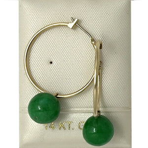 1110593 VINTAGE 14KT YELLOW GOLD GREEN JADE HOOP EARRINGS