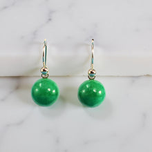 Load image into Gallery viewer, 14K Yellow Gold Green Jade Drop Earrings