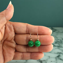 Load image into Gallery viewer, 14K Yellow Gold Green Jade Drop Earrings
