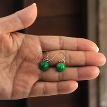 Load image into Gallery viewer, 14K Yellow Gold Green Jade Drop Earrings