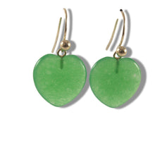 Load image into Gallery viewer, 14K Yellow Gold Genuine Green Jade Heart Drop Earrings