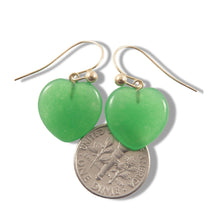 Load image into Gallery viewer, 14K Yellow Gold Genuine Green Jade Heart Drop Earrings