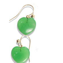 Load image into Gallery viewer, 14K Yellow Gold Genuine Green Jade Heart Drop Earrings