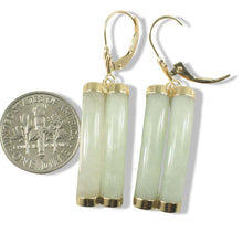 Load image into Gallery viewer, 14K Yellow Gold Leverback Celadon White Curve Twin Tube Jadeite Earrings