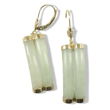 Load image into Gallery viewer, 14K Yellow Gold Leverback Celadon White Curve Twin Tube Jadeite Earrings