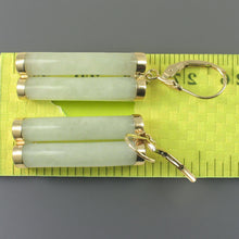 Load image into Gallery viewer, 14K Yellow Gold Leverback Celadon White Curve Twin Tube Jadeite Earrings