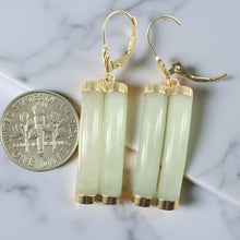 Load image into Gallery viewer, 14K Yellow Gold Leverback Celadon White Curve Twin Tube Jadeite Earrings