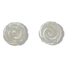 Load image into Gallery viewer, 14K Yellow Gold Hand-Carved Rose Mother of Pearl Earrings