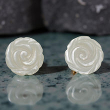 Load image into Gallery viewer, 14K Yellow Gold Hand-Carved Rose Mother of Pearl Earrings