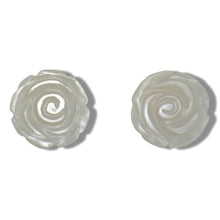 Load image into Gallery viewer, 14K White Gold Hand-Carved Rose Mother of Pearl Earrings