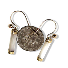 Load image into Gallery viewer, 14K Yellow Gold Dangle White Mother of Pearl Fish-Hook Earrings
