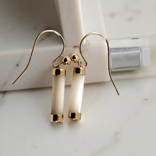 Load image into Gallery viewer, 14K Yellow Gold Dangle White Mother of Pearl Fish-Hook Earrings