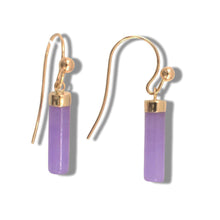 Load image into Gallery viewer, 14K Yellow Gold Dangle Lavender Jade Fish-Hook Earrings