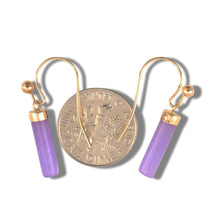 Load image into Gallery viewer, 14K Yellow Gold Dangle Lavender Jade Fish-Hook Earrings