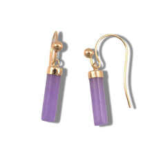 Load image into Gallery viewer, 14K Yellow Gold Dangle Lavender Jade Fish-Hook Earrings