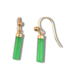 Load image into Gallery viewer, 14K Yellow Gold Dangle Green Jade Fish-Hook Earrings