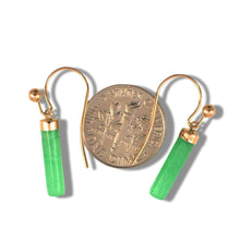 Load image into Gallery viewer, 14K Yellow Gold Dangle Green Jade Fish-Hook Earrings