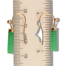 Load image into Gallery viewer, 14K Yellow Gold Dangle Green Jade Fish-Hook Earrings