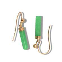 Load image into Gallery viewer, 14K Yellow Gold Dangle Green Jade Fish-Hook Earrings
