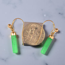 Load image into Gallery viewer, 14K Yellow Gold Dangle Green Jade Fish-Hook Earrings