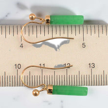 Load image into Gallery viewer, 14K Yellow Gold Dangle Green Jade Fish-Hook Earrings