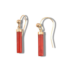 Load image into Gallery viewer, 14K Yellow Gold Dangle Red Jade Fish-Hook Earrings