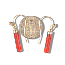 Load image into Gallery viewer, 14K Yellow Gold Dangle Red Jade Fish-Hook Earrings