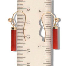 Load image into Gallery viewer, 14K Yellow Gold Dangle Red Jade Fish-Hook Earrings