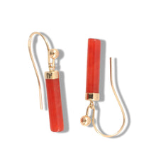 Load image into Gallery viewer, 14K Yellow Gold Dangle Red Jade Fish-Hook Earrings