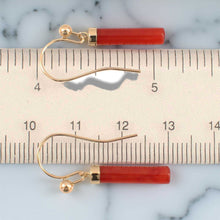 Load image into Gallery viewer, 14K Yellow Gold Dangle Red Jade Fish-Hook Earrings