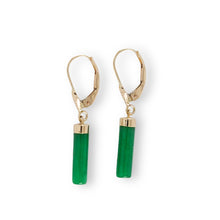 Load image into Gallery viewer, 14kt Solid Yellow Gold Leverback Dangle Green Jade Earrings