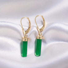 Load image into Gallery viewer, 14kt Solid Yellow Gold Leverback Dangle Green Jade Earrings
