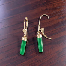 Load image into Gallery viewer, 14kt Solid Yellow Gold Leverback Dangle Green Jade Earrings