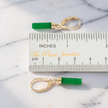 Load image into Gallery viewer, 14kt Solid Yellow Gold Leverback Dangle Green Jade Earrings
