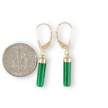 Load image into Gallery viewer, 14kt Solid Yellow Gold Leverback Dangle Green Jade Earrings