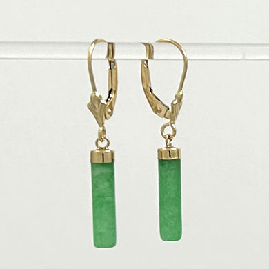 1166703 14KT SOLID YELLOW GOLD LEVERBACK DANGLE GREEN JADE EARRINGS